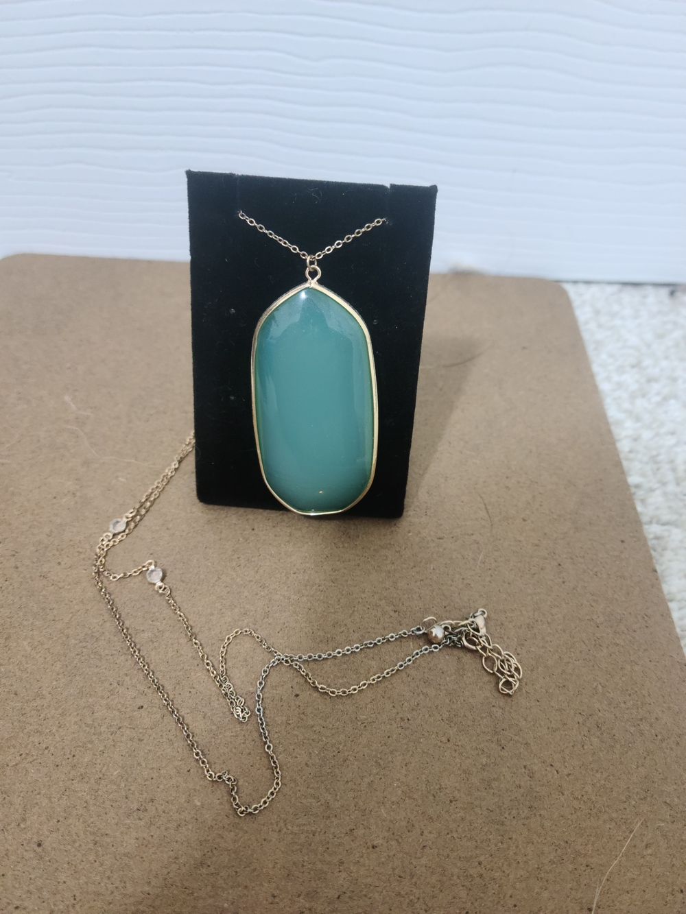 Gold-Frame Teal Pendant Necklace - Women Jewelry
